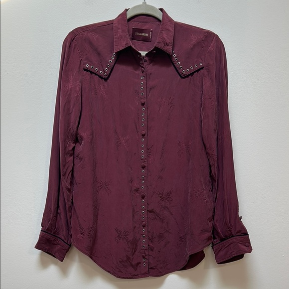 ZADIG & VOLTAIRE TALI JAC SHIRT‎ MAROON WESTERN SILK BUTTON DOWN SIZE MEDIUM - Picture 1 of 9